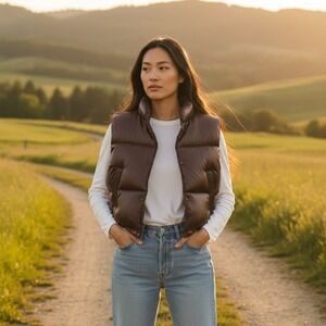 PHILO puffer vest, Brown, Duck Down, Button down,Size Small